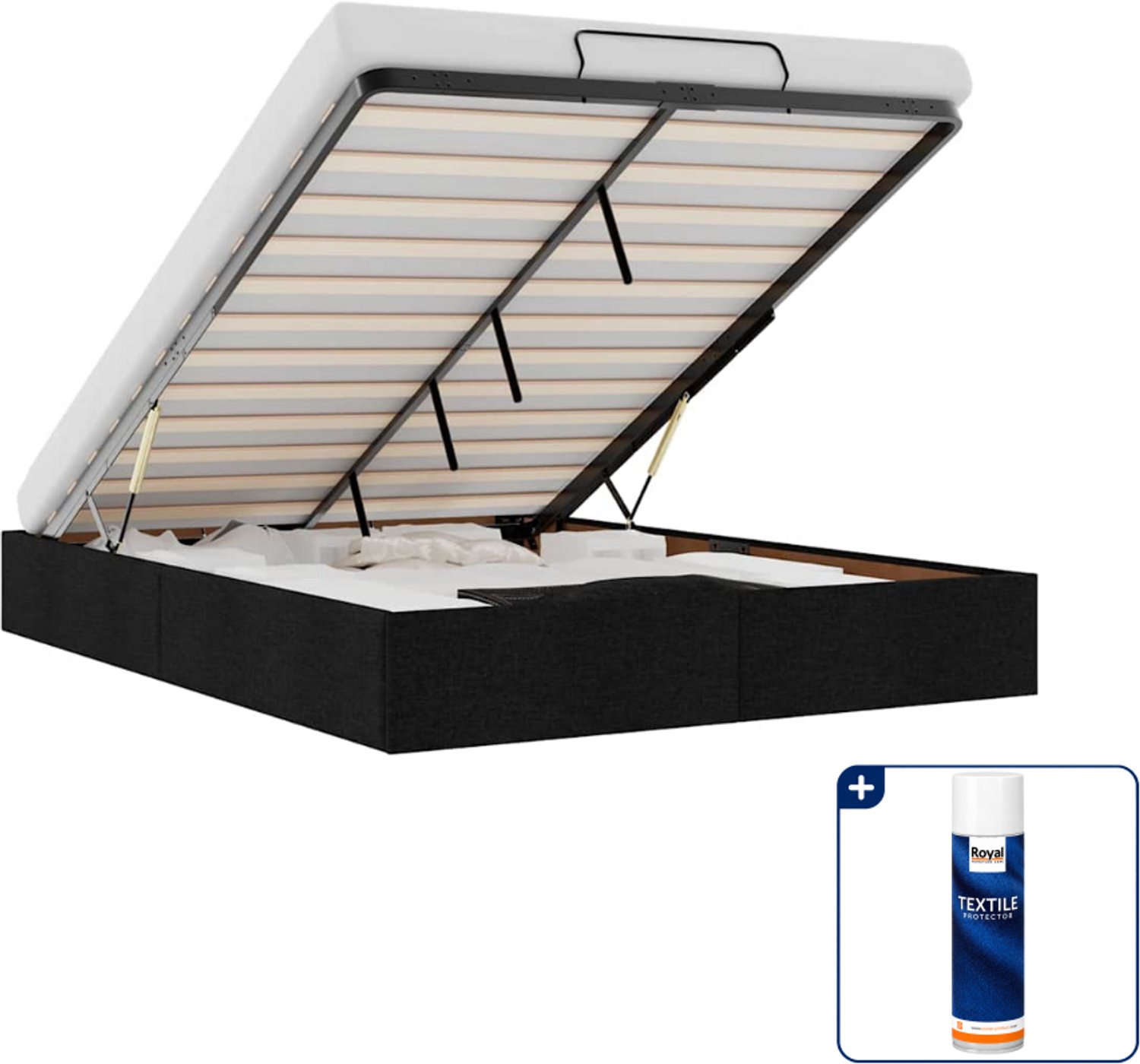 vidaXL Bedframe Small double - 140 x 200 cm - stof - zwart - Inclusief textielbeschermer 500 ml Bruin