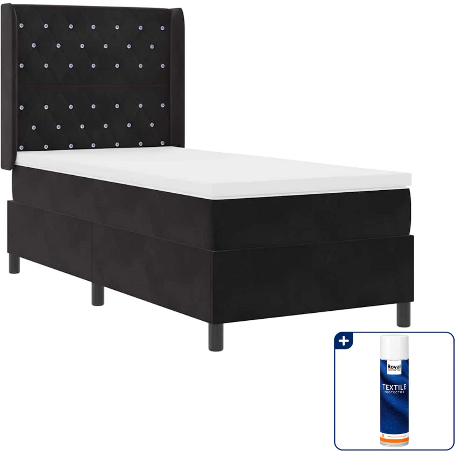 vidaXL boxspringbed met matras met led - 90 x 190 cm - fluweel - zwart - Inclusief textielbeschermer 500 ml