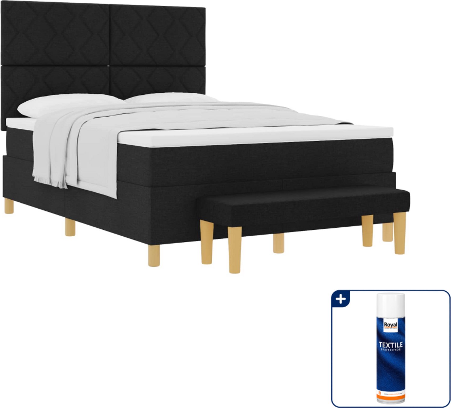 vidaXL boxspring - 140 x 190 cm - zwart - Inclusief textielbeschermer 500 ml