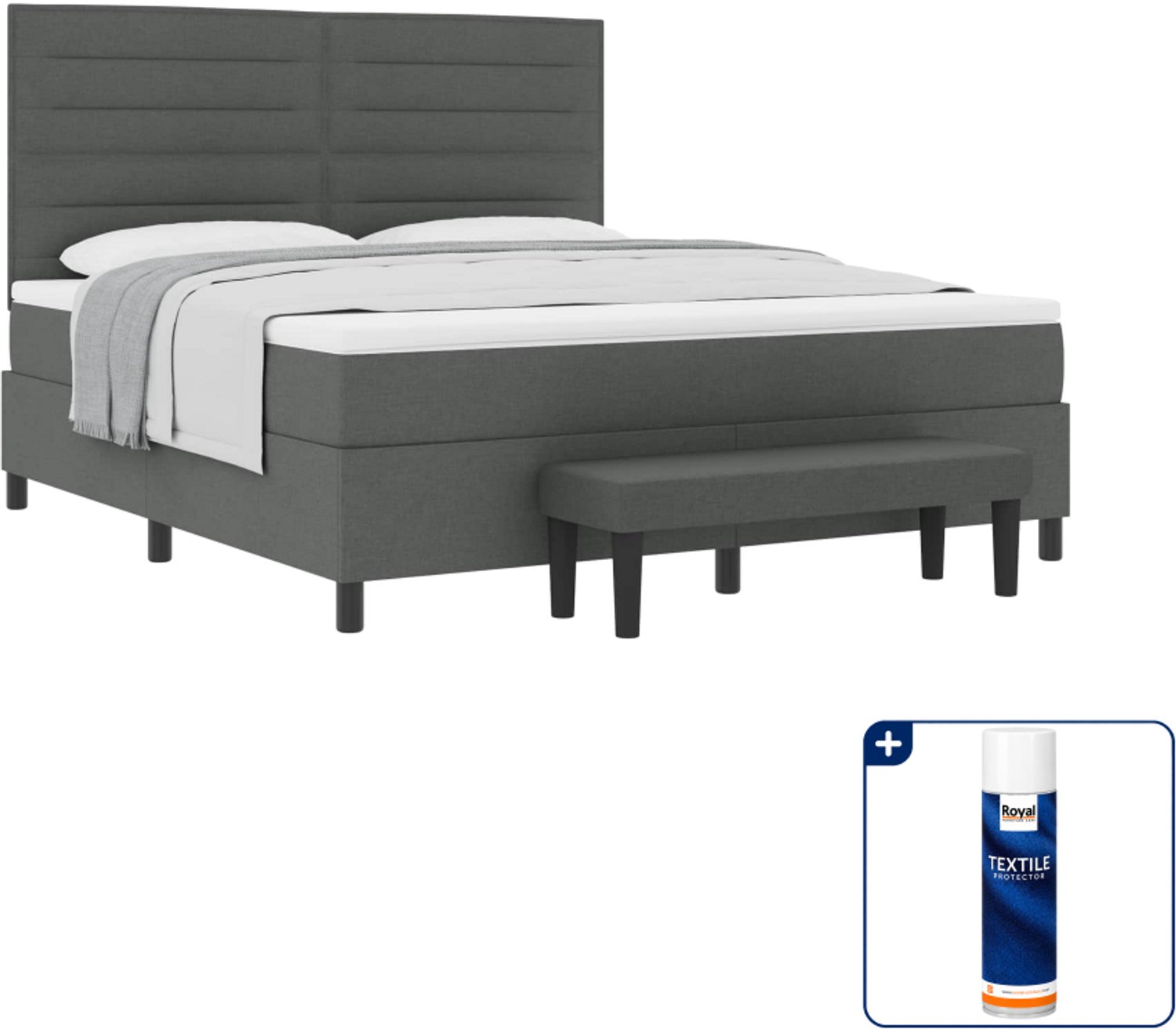 vidaXL boxspringbed Kingsize - 180 x 200 cm - donkergrijs - Inclusief textielbeschermer 500 ml