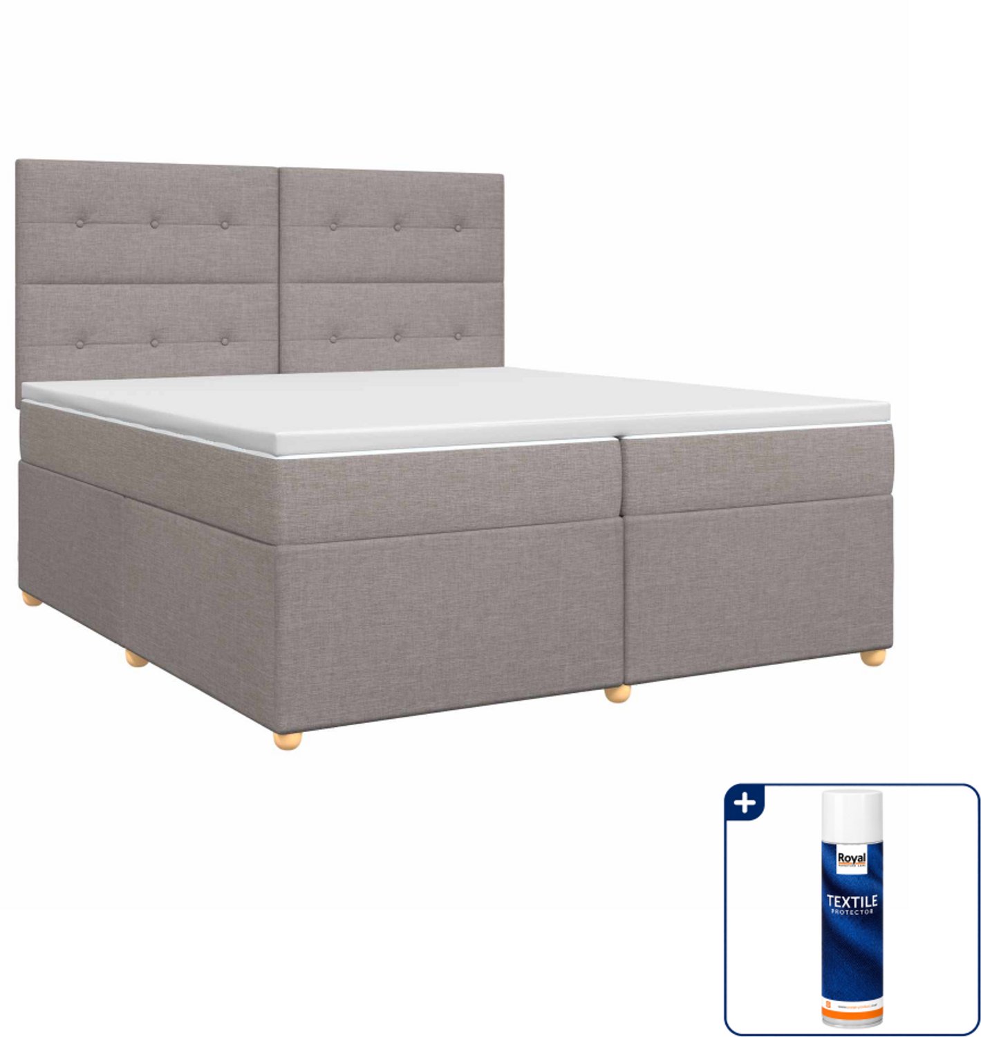 vidaXL Boxspringbed - 200 x 200 cm - taupe - Inclusief textielbeschermer 500 ml