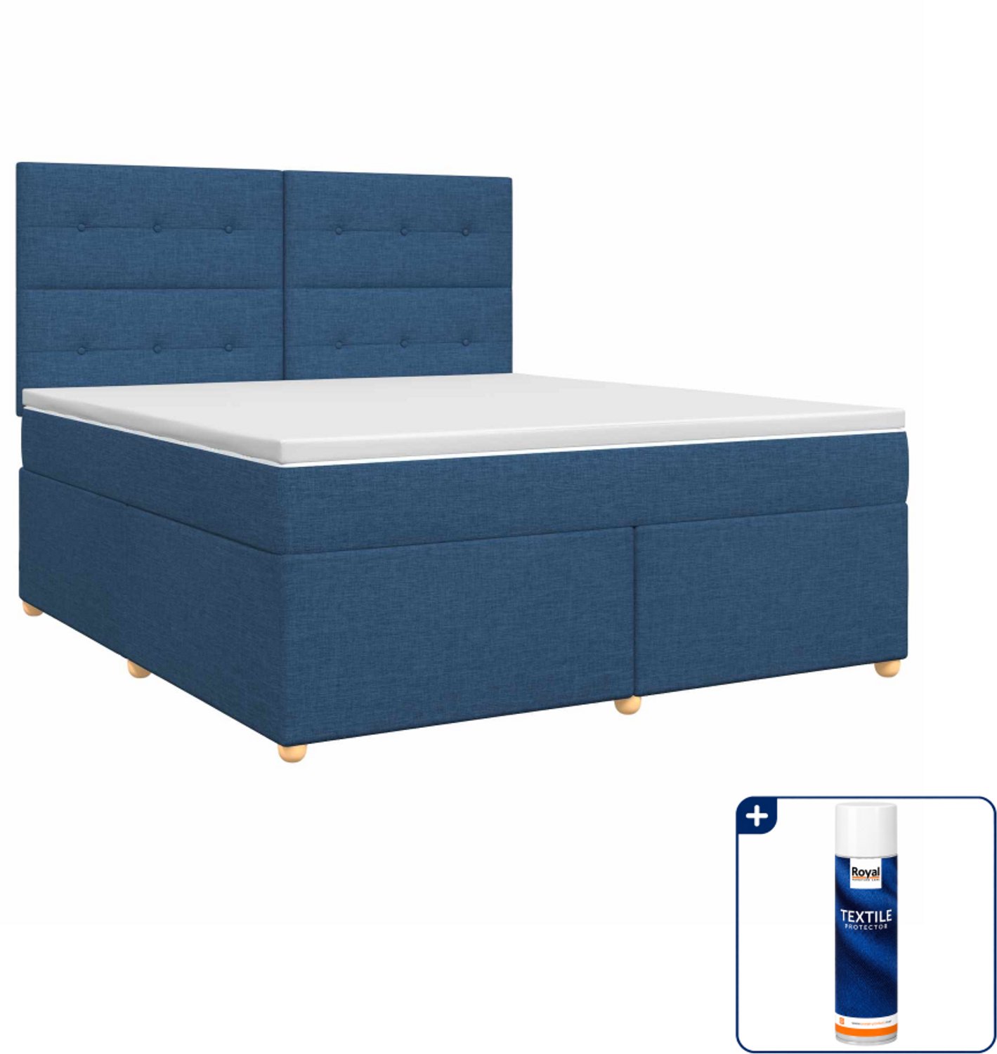 vidaXL boxspringbed Queensize - 160 x 200 cm - blauw - Inclusief textielbeschermer 500 ml