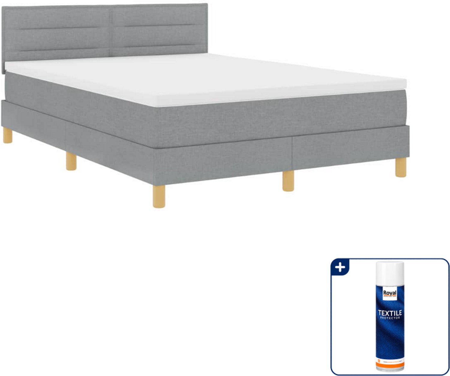 vidaXL LED boxspringbed - 140 x 190 cm - lichtgrijs - Inclusief textielbeschermer 500 ml