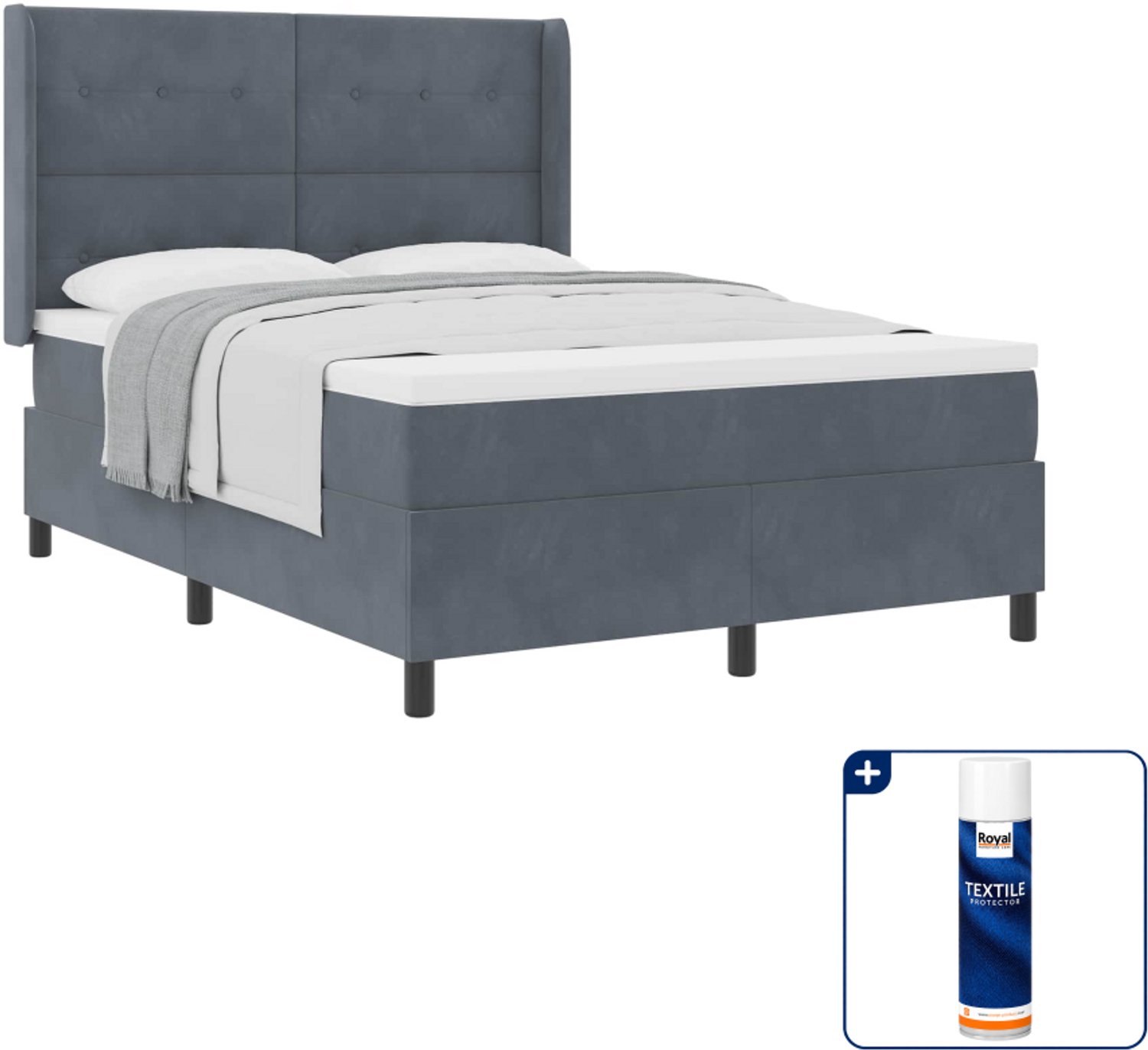 vidaXL boxspringbed - Small double - 140 x 200 cm - donkergrijs - Inclusief textielbeschermer 500 ml