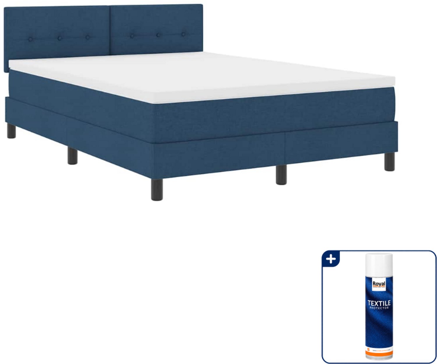 vidaXL Boxspring bed met led - 140 x 190 cm - stof - blauw - Inclusief textielbeschermer 500 ml