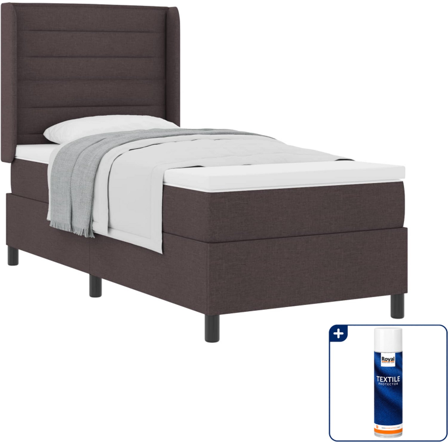 vidaXL boxspringbed - 90 x 200 cm - donkerbruin - Inclusief textielbeschermer 500 ml