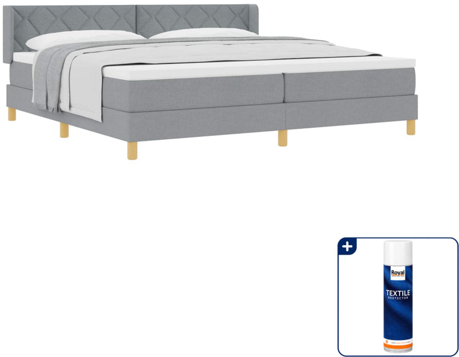 vidaXL boxspringbed - 200 x 200 cm - lichtgrijs - Inclusief textielbeschermer 500 ml