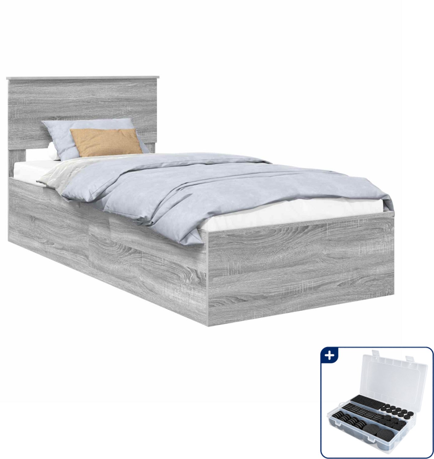 vidaXL bedframe 75 x 190 cm - bewerkt hout - grijs sonoma - Inclusief antikrasvilt 177-delig Bruin