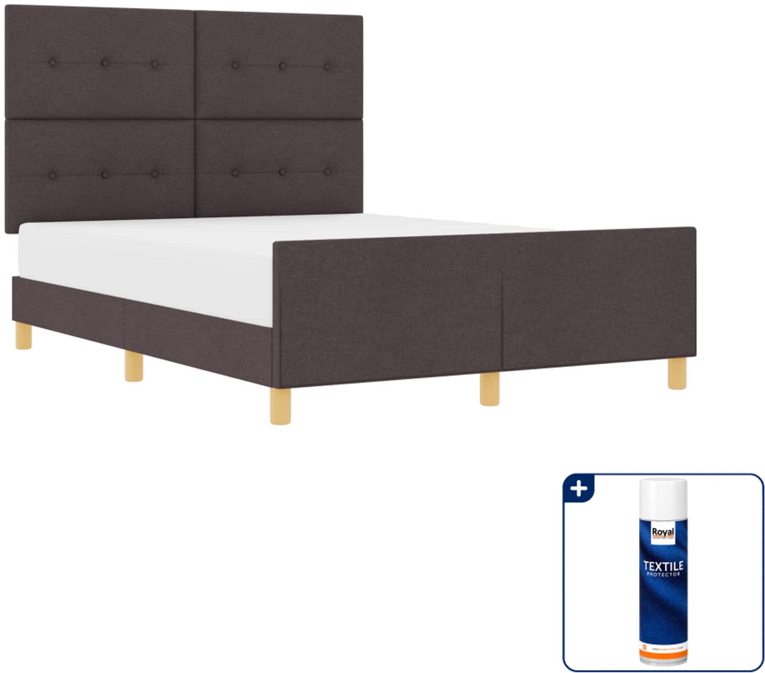 vidaXL Bedframe - Small double - 140 x 200 cm - donkerbruin - Inclusief textielbeschermer 500 ml Grijs