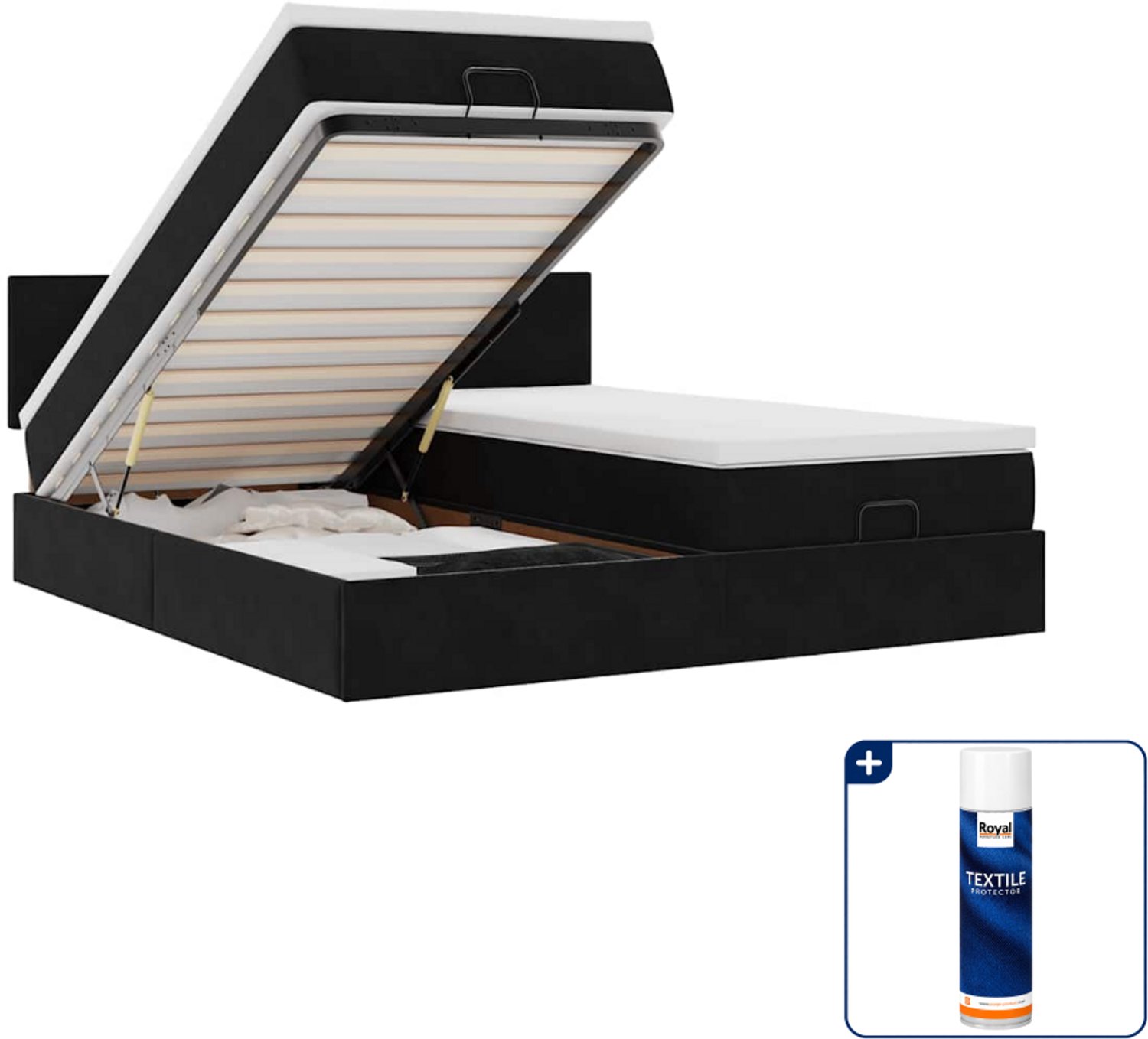 vidaXL Ottoman bed Super kingsize 200 x 200 cm - fluweel - zwart - Inclusief textielbeschermer 500 ml Bruin