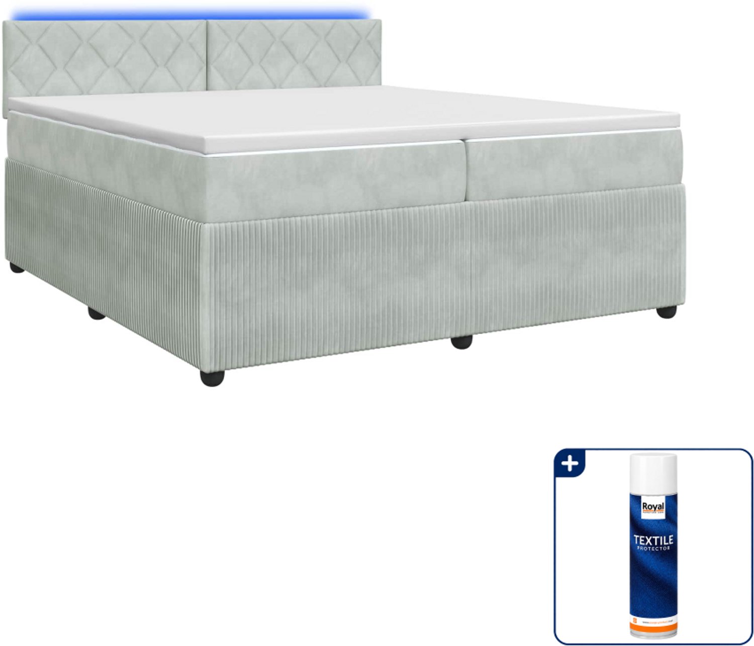 vidaXL Boxspringbed - Super kingsize - 200 x 200 cm - lichtgrijs - Inclusief textielbeschermer 500 ml