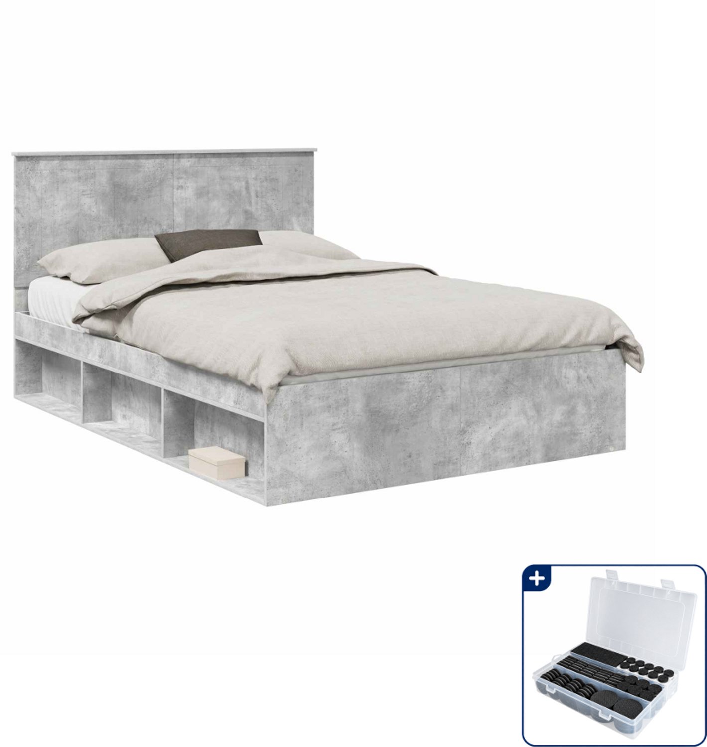 vidaXL Bedframe - 140 x 190 cm - massief grenenhout - betongrijs - Inclusief antikrasvilt 177-delig Wit
