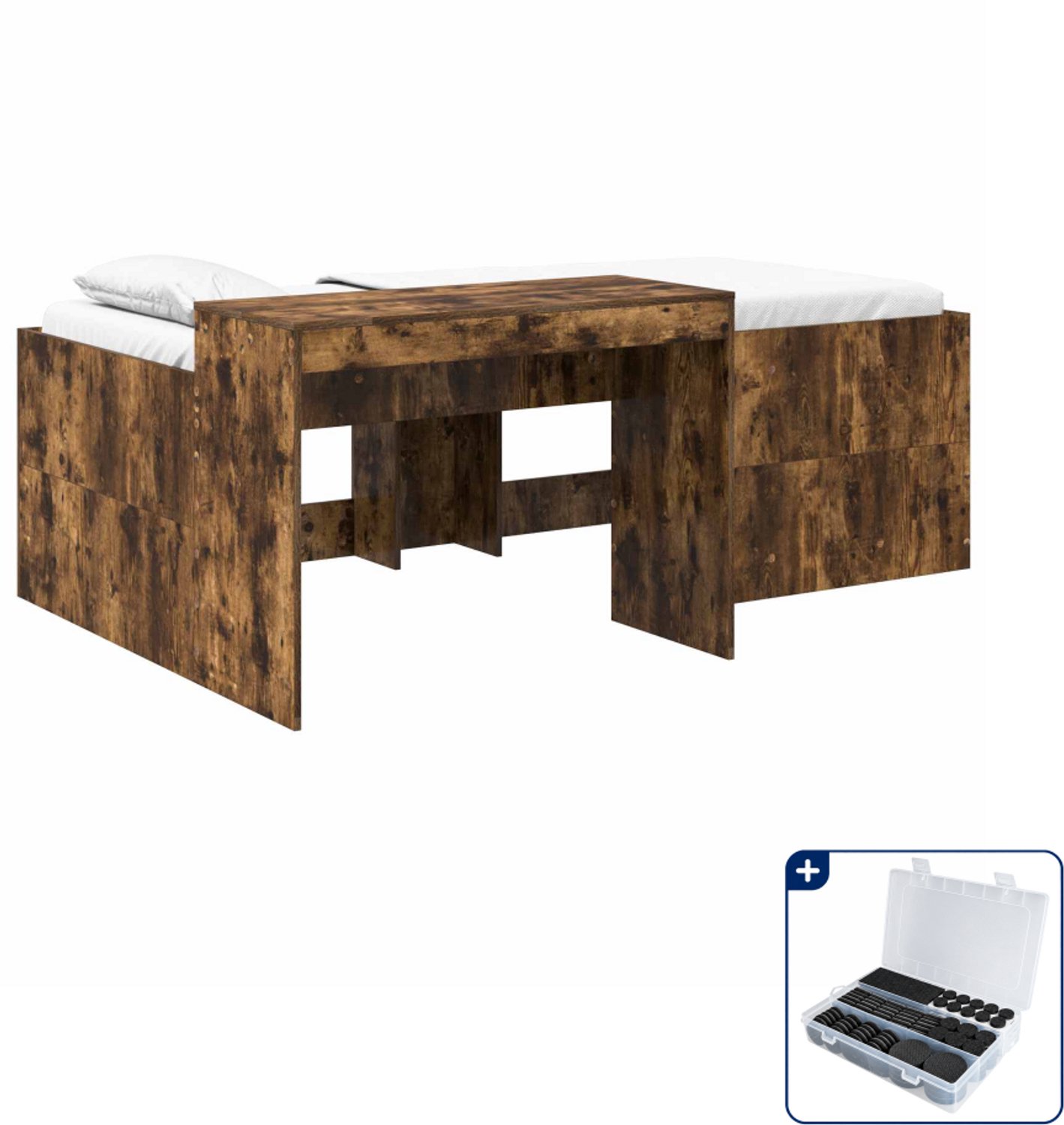 vidaXL hoog bed met bureau - 203 x 142 x 61 cm - bewerkt hout - eiken - Inclusief antikrasvilt 177-delig Bruin