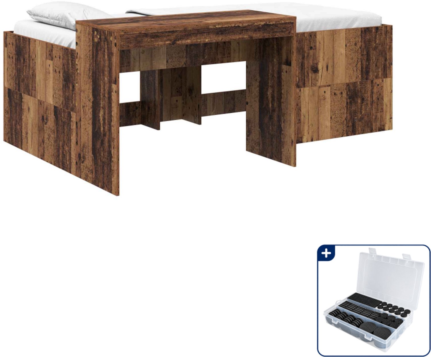 vidaXL hoogslaper met bureau - 90 x 200 cm - bewerkt hout - oud hout - Inclusief antikrasvilt 177-delig Bruin