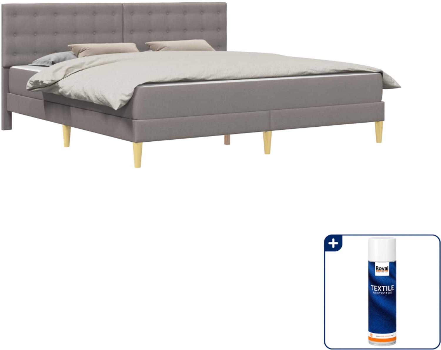 vidaXL Bed met matras - Super kingsize - 200 x 200 cm - Taupe - Inclusief textielbeschermer 500 ml