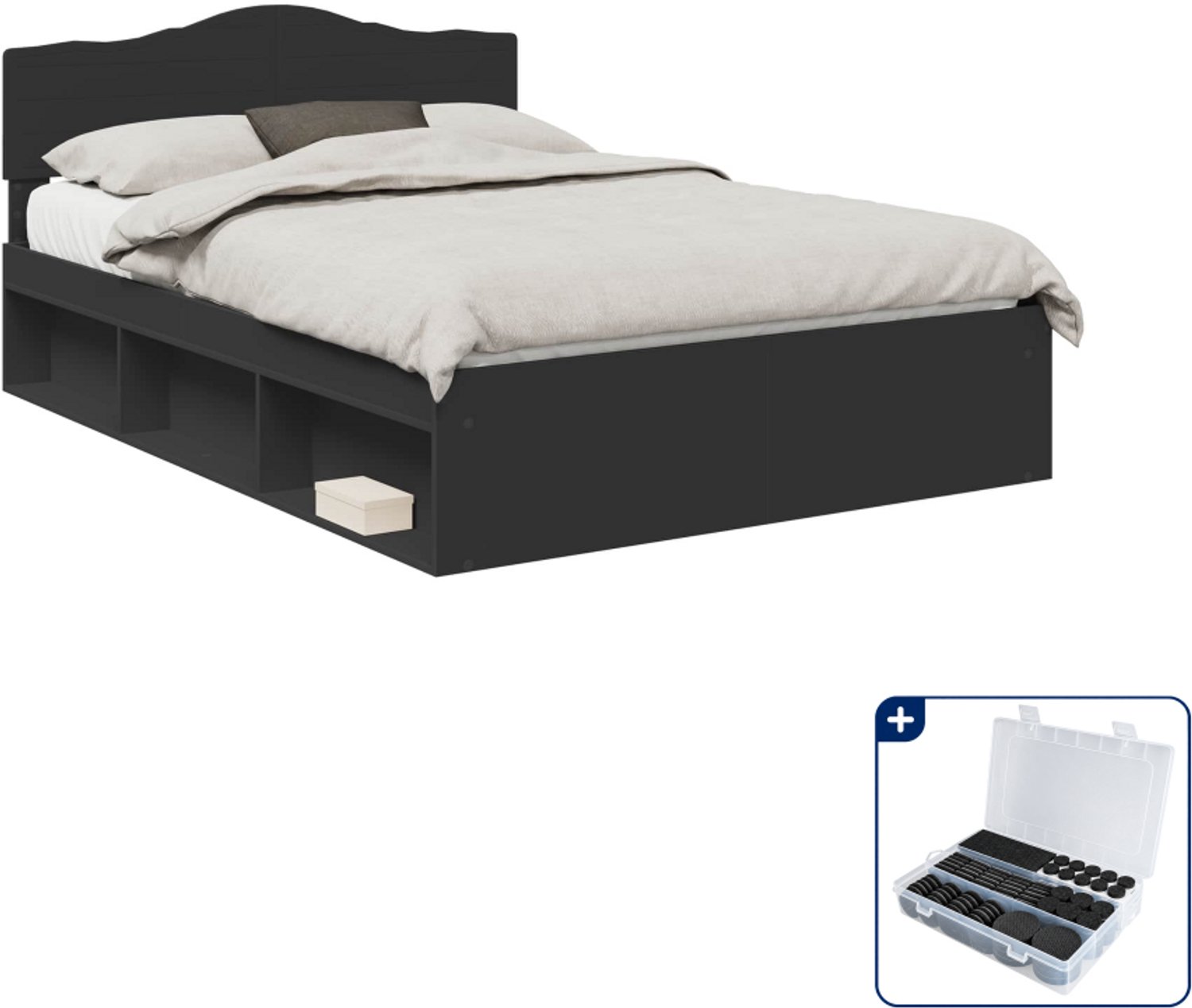 vidaXL Queensize bedframe - 160 x 200 cm - massief grenenhout - zwart - Inclusief antikrasvilt 177-delig