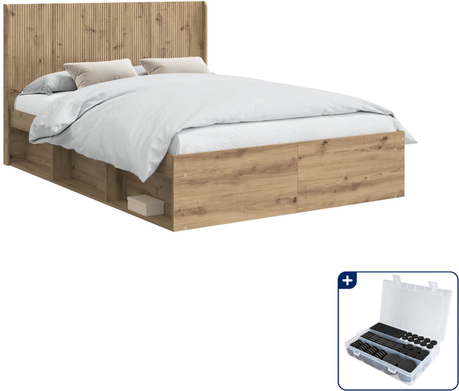 vidaXL Bedframe met opbergruimte - 120 x 190 cm - bewerkt hout - Inclusief antikrasvilt 177-delig bruin