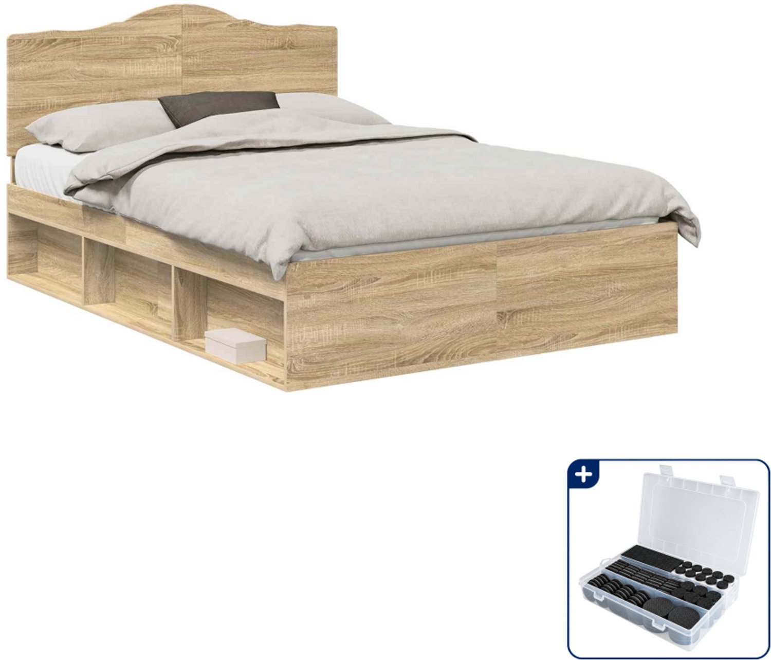 vidaXL Bedframe - Small double - 140 x 200 cm - sonoma - Inclusief antikrasvilt 177-delig Bruin