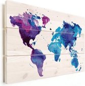 Wereldkaart Paarstint Aquarel - Houten plaat 40x30