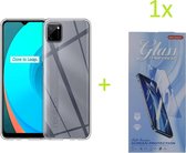 Bookcase Geschikt voor: Realme C11 Hoesje Transparant TPU Silicone Soft Case + 1X Tempered Glass Screenprotector