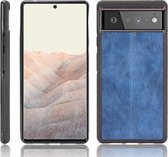 Voor Google Pixel 6 Schokbestendig Naaien Koe Huid Textuur PC + PU + TPU Case (Blauw)