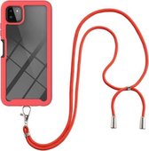 Voor Samsung Galaxy A22 5G Sterrenhemel Effen Kleur Serie Schokbestendige PC + TPU Beschermhoes met Nekband (Rood)