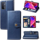 Voor OPPO A93 5G/A74 5G Effen Kleur Lederen Gesp Telefoon Case met Lanyard & Fotolijst & Kaartsleuf & Portemonnee & Stand Functie (Blauw)