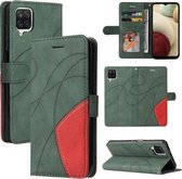 Voor Samsung Galaxy A12 5G Dual-color Splicing Horizontale Flip PU Lederen Case met Houder & Kaartsleuven & Portemonnee (Groen)
