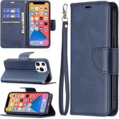 Voor iPhone 13 mini Retro Lamsleer Textuur Pure Kleur Horizontale Flip PU Lederen Case, met Houder & Kaartsleuven & Portemonnee & Lanyard (Blauw)
