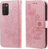 Voor Samsung Galaxy A03s 7-bloemblaadje Bloemen Embossing Patroon Horizontale Flip PU Lederen Case met Houder & Kaartsleuven & Portemonnee & Fotolijst (Rose Goud)