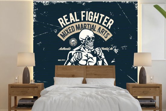 Papier peint - Papier peint photo Arts martiaux - Squelette - Rétro - Dessin - Largeur 300 cm x Hauteur 300 cm