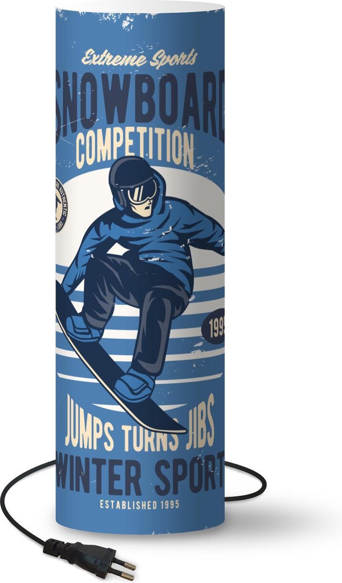 Lamp - Nachtlampje - Tafellamp slaapkamer - Snowboard - Wintersport - Retro - 60 cm hoog - Ø19.1 cm - Inclusief LED lamp