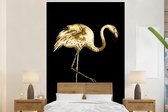 Behang - Fotobehang Goud - Flamingo - Zwart - Breedte 225 cm x hoogte 350 cm
