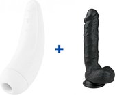 Satisfyer Curvy 2+ - Wit - Luchtdruk Vibrator + Stevige Realistische Dildo met Balzak en Zuignap - 22.5cm