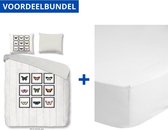 Luxe Zachte Dekbedovertrek Eenpersoons - 140x200/220cm - Inclusief 1 Kussensloop - 100% Versterkt Katoen -  Jaylee Grijs + Zachte Katoenen Hoeslaken - 80x200cm - Wit