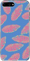 Apple iPhone 7 Plus Telefoonhoesje - Transparant Siliconenhoesje - Flexibel - Met Plantenprint - Tropische Blaadjes - Donkerblauw