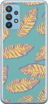 Samsung Galaxy A32 Telefoonhoesje - Transparant Siliconenhoesje - Flexibel - Met Plantenprint - Tropische Blaadjes - Donkergroen