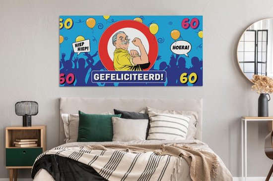 Tableau sur toile 160x80 cm - Décoration murale Anniversaire - Anniversaire - 60 ans - Homme - Décoration murale salon - Décoration chambre - Accessoires chambre - Peintures
