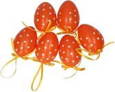 decoratieve paaseieren 6 cm oranje/wit 6 stuks