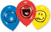 ballonnen Smileys 23 cm blauw/rood/geel 6 stuks
