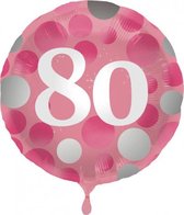folieballon 80 jaar Glossy 45 cm roze/wit