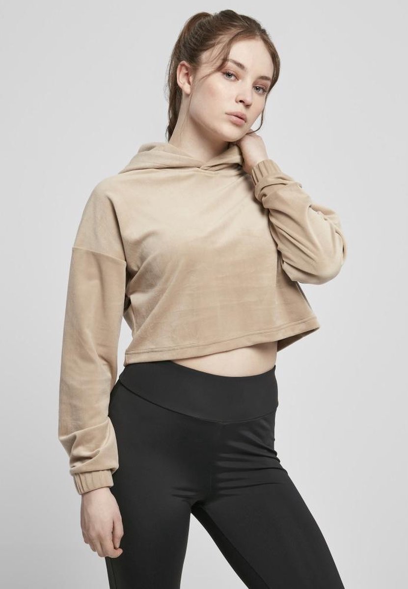 Urban Classics Velvet Oversized Crop Hoodie L Beige