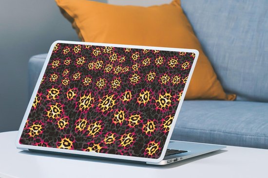 Sticker pour ordinateur portable - 17,3 pouces - Design léopard - Jaune - Rose - 40x30cm - Autocollants pour ordinateur portable - Skin pour ordinateur portable - Housse