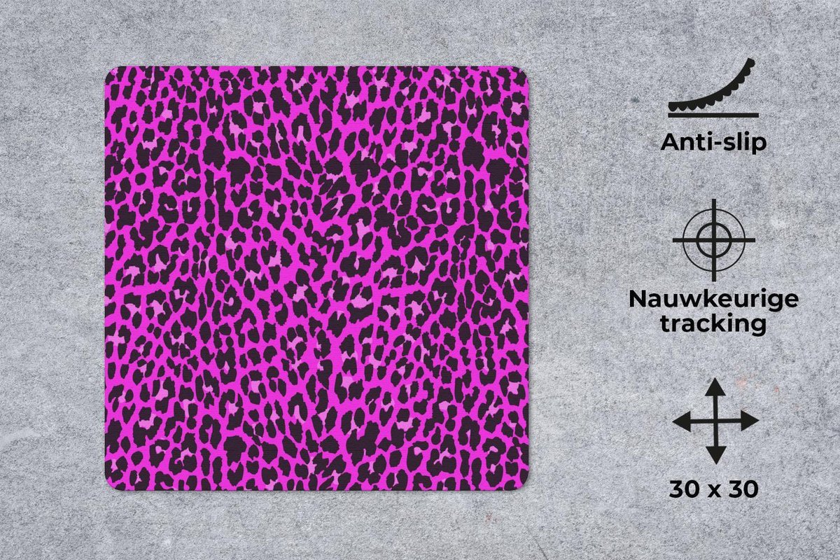 Muismat 30x30 cm - Mousepad Luipaardprint - Patroon - Roze - Muismatten