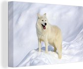 Canvas Schilderij Wolf - Sneeuw - Winter - 60x40 cm - Wanddecoratie