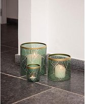 Windlicht - Tafellamp - Kaarsenhouder - Lantaarn - Leaf Groen - 15x15x15cm - Rond Glas