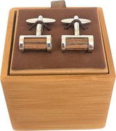 Manchetknopen staal + houten inlay en houten doosje