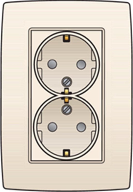 Niko Original dubbel stopcontact met randaarde en kinderbeveiliging - crèmewit (100-67865) - wandcontactdoos