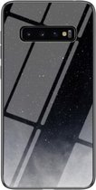 Voor Samsung Galaxy S10 Sterrenhemel Geschilderd Gehard Glas TPU Schokbestendig Beschermhoes (Star Crescent Moon)