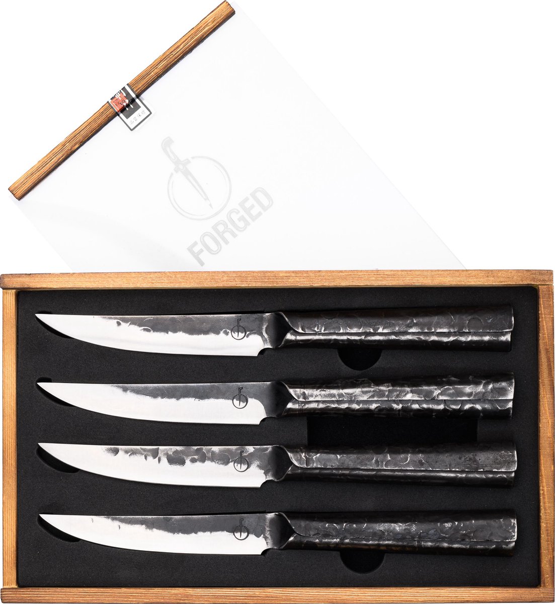 Forged Brute Steakmessen 4-delig - RVS - In Houten Gifbox - Forged